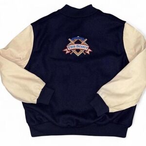 Nike Varsity Jacket The Scout Cast and Crew Mens XL Navy Wool Leather Baseball